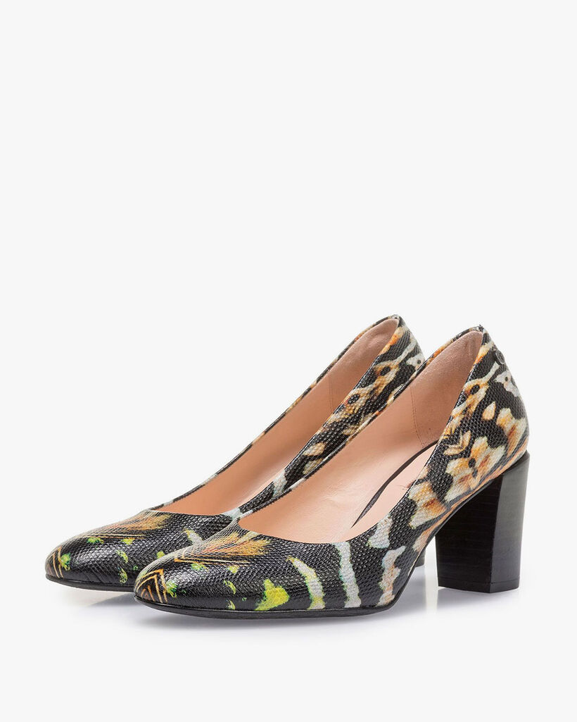 Schwarze Leder-Pumps Print