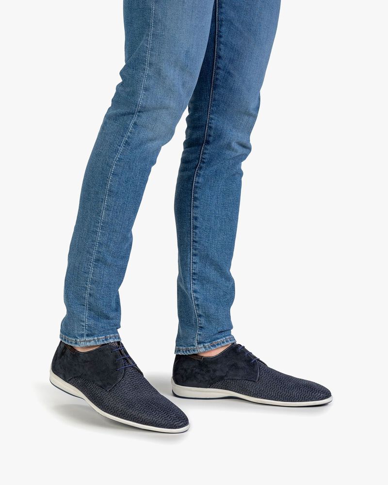 Lace shoe printed nubuck leather blue