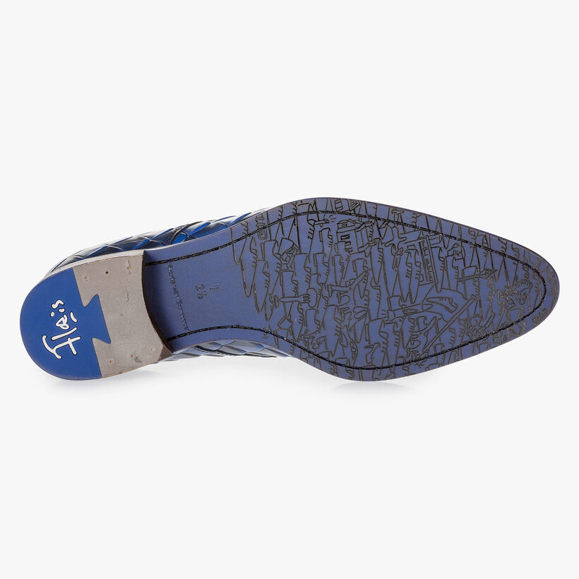 Blauer Premium Leder-Schn&uuml;rschuh mit Print