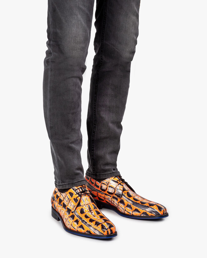 Schn&uuml;rschuh Krokoprint orange