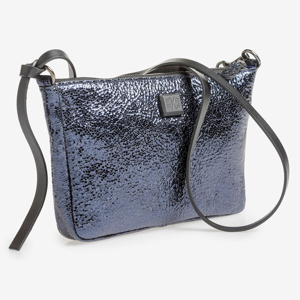 Dunkelblaue Ledertasche mit Metallic-Print