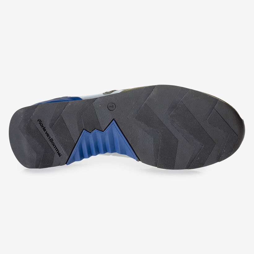 Olive green suede leather sneaker with print