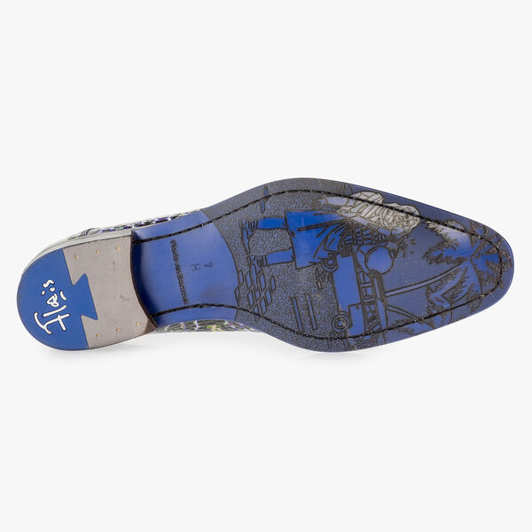Blauer Premium Schn&uuml;rschuh mit Krokoprint