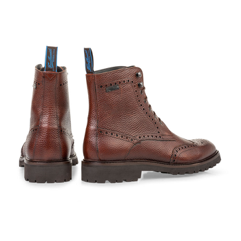 Schn&uuml;rstiefel Leder-Print cognac