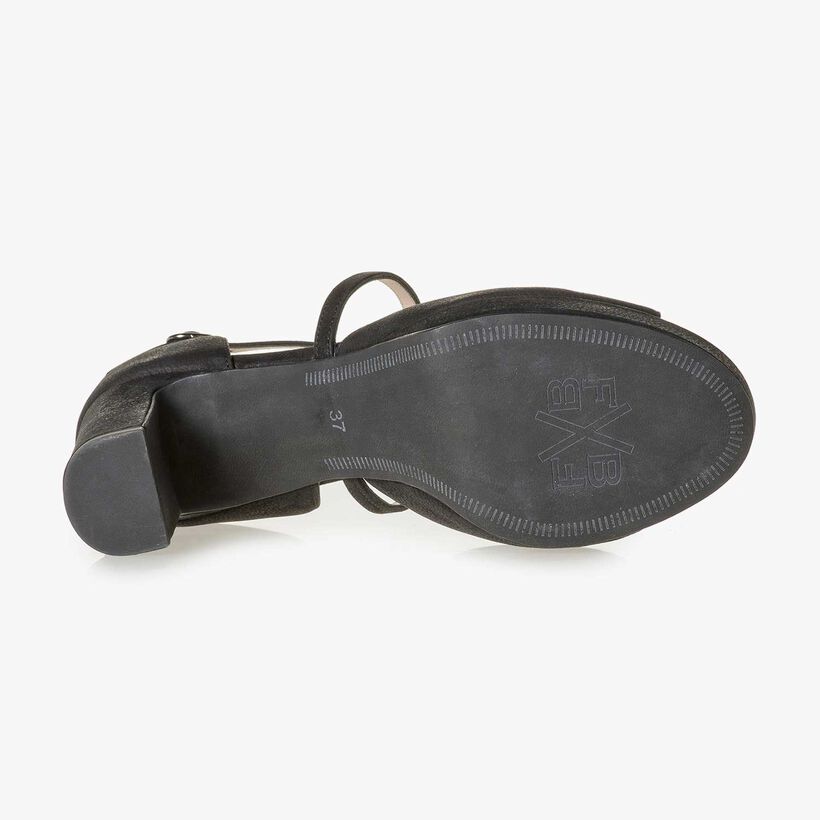 Black structured nubuck leather high-heeled sandal