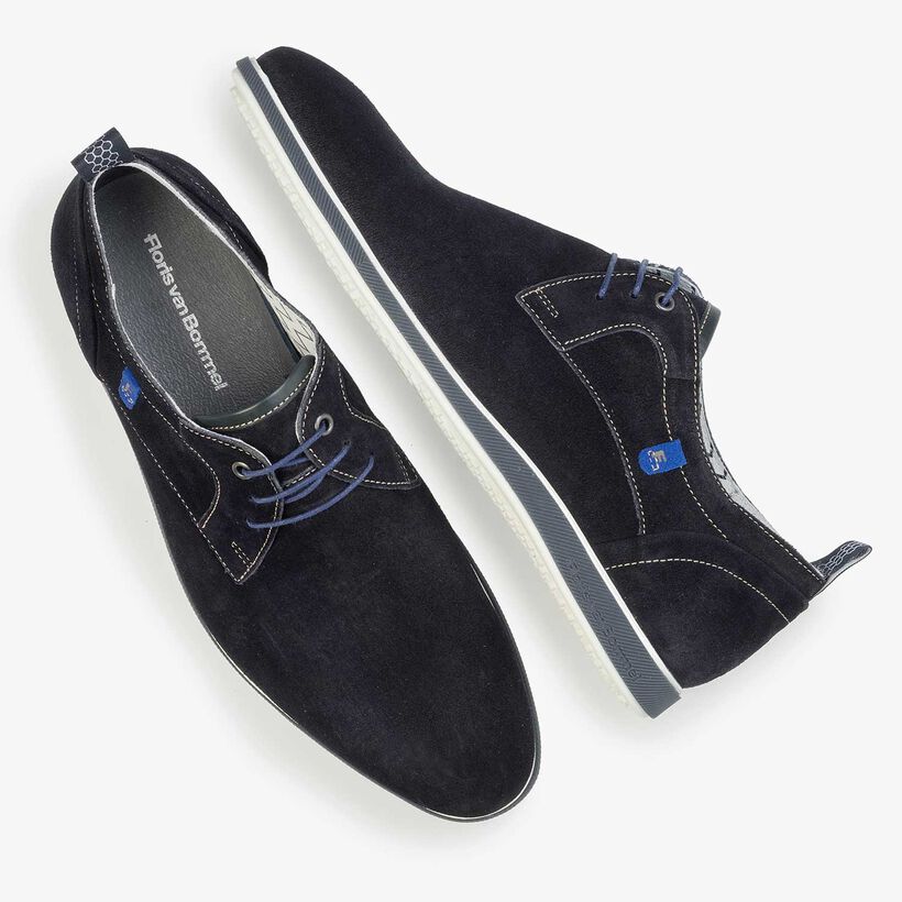 Dark blue suede leather lace shoe