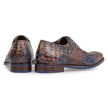 Schn&uuml;rschuh Krokoprint cognac