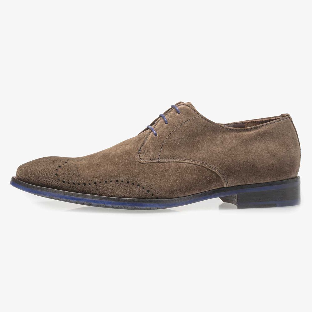 Dark taupe-coloured suede leather lace shoe