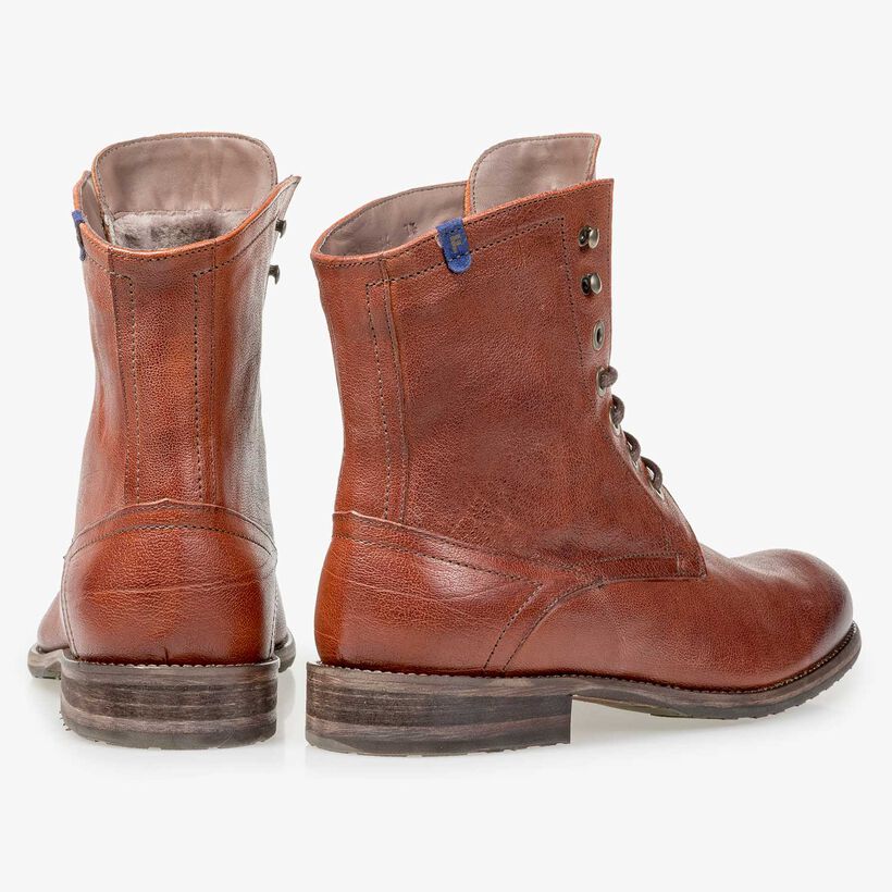Wolle gef&uuml;tterter cognacfarbener Leder-Schn&uuml;rstiefel