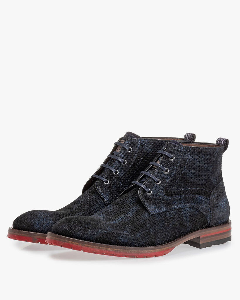 Schn&uuml;rstiefel blau mit Print