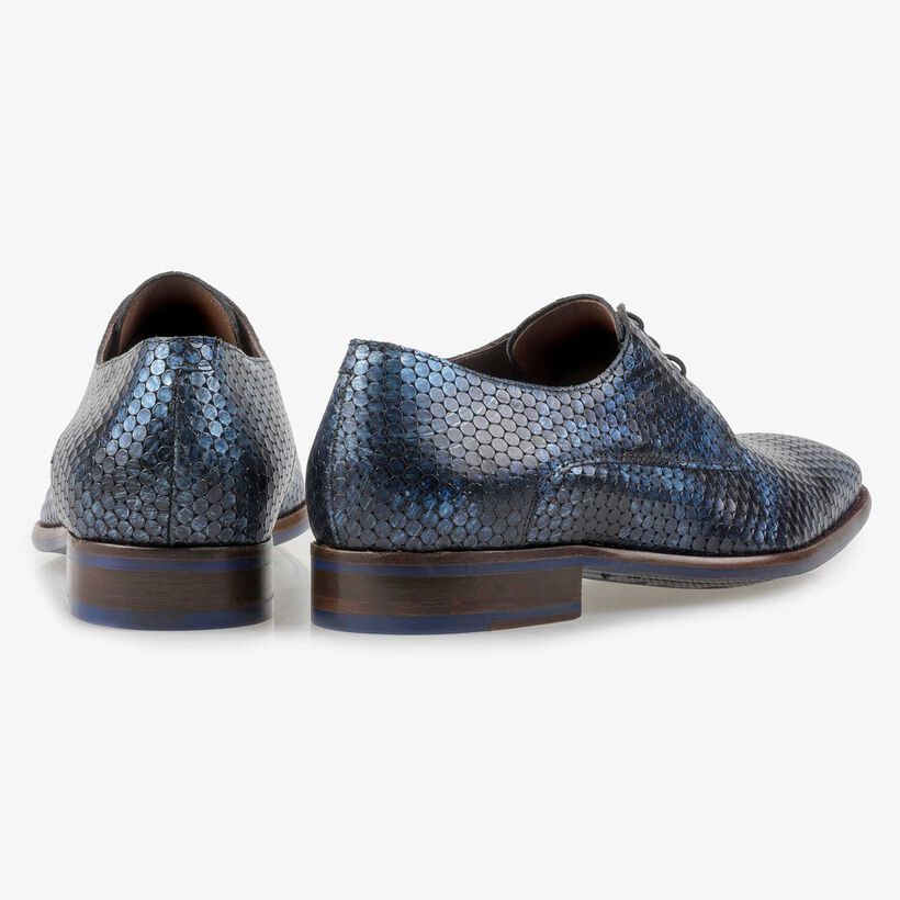 Blue metallic print leather lace shoe