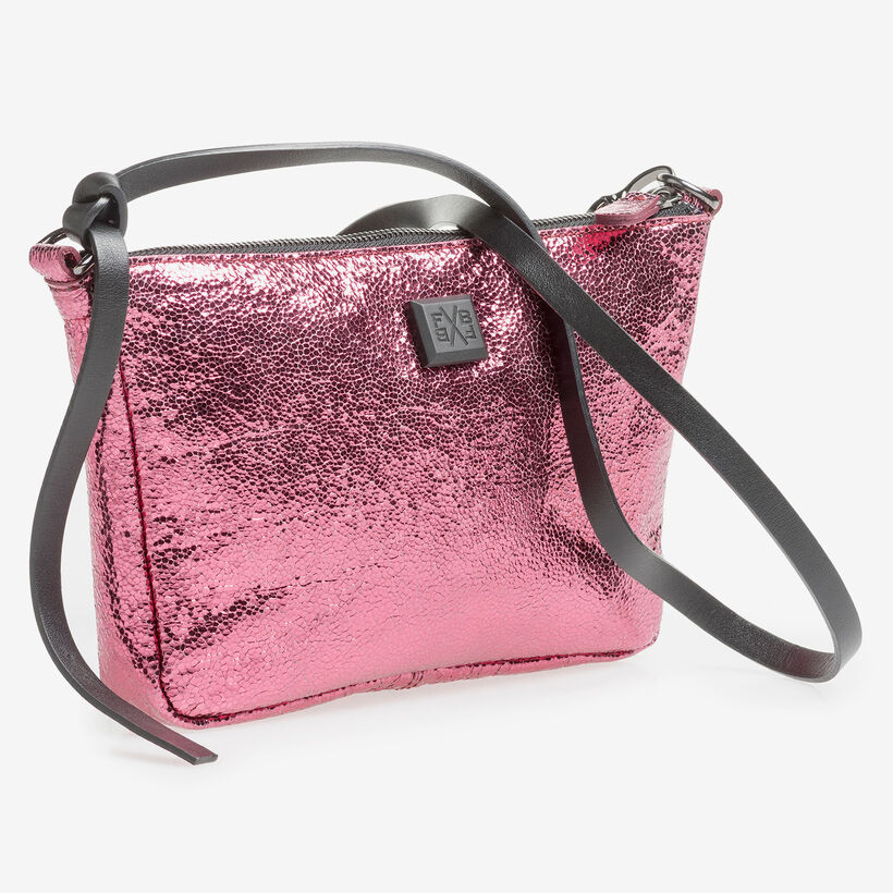 Pinke Ledertasche mit Metallic-Print