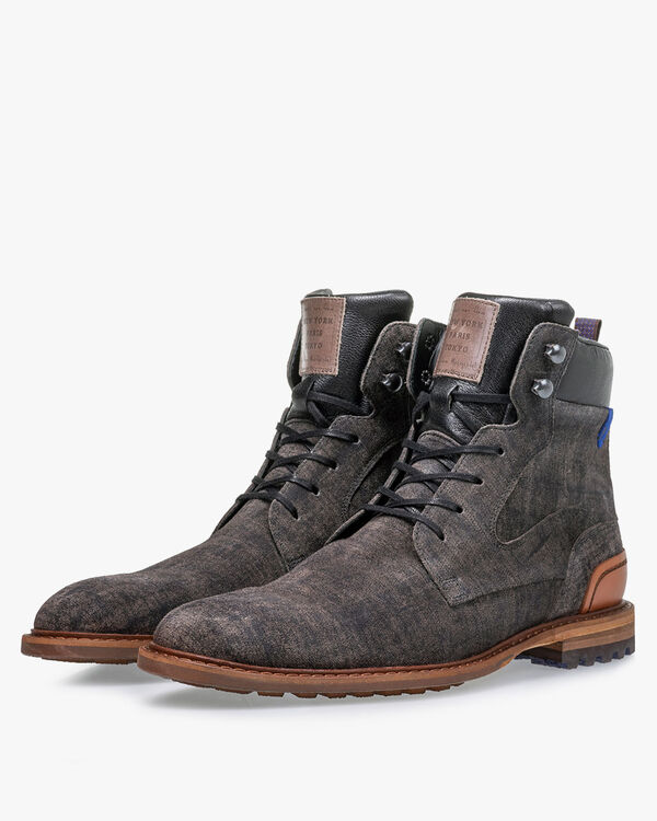 Schn&uuml;rstiefel Wildleder dunkelgrau