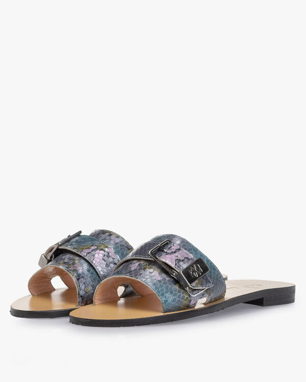 Slipper Leder mit Print blau