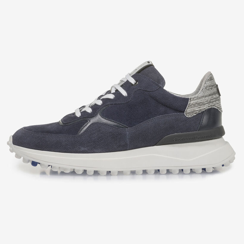 Blue suede leather sneaker with print