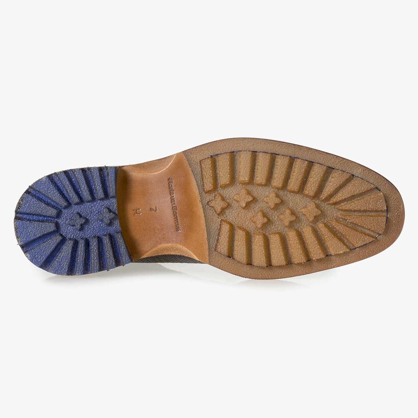 Dunkelbrauner Leder-Schn&uuml;rstiefel mit Eidechsenprint