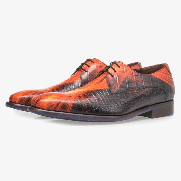Roter Premium Kalbsleder-Schn&uuml;rschuh mit Blitzprint