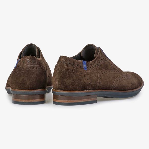 Brown brogue suede leather lace shoe