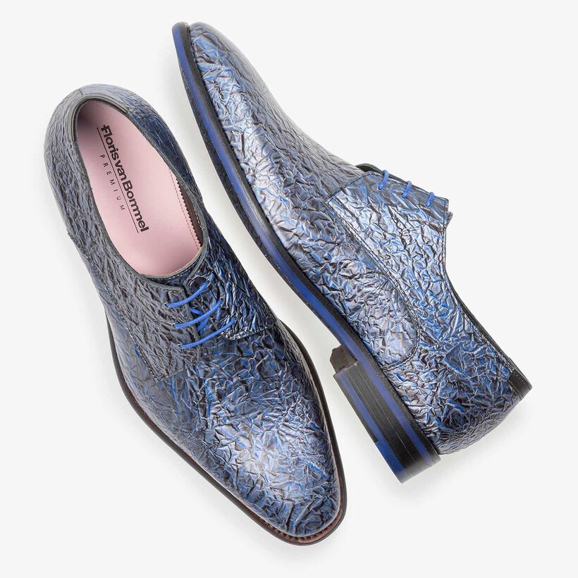 Premium dark blue printed patent leather lace shoe