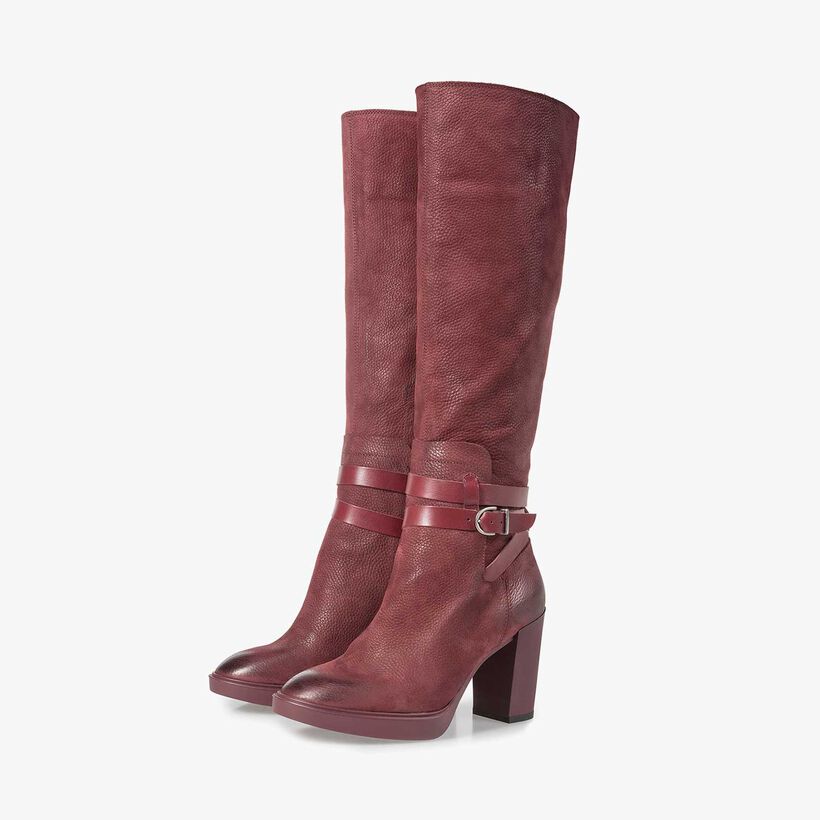 Hoher weinroter Nubukleder-Stiefel mit Print
