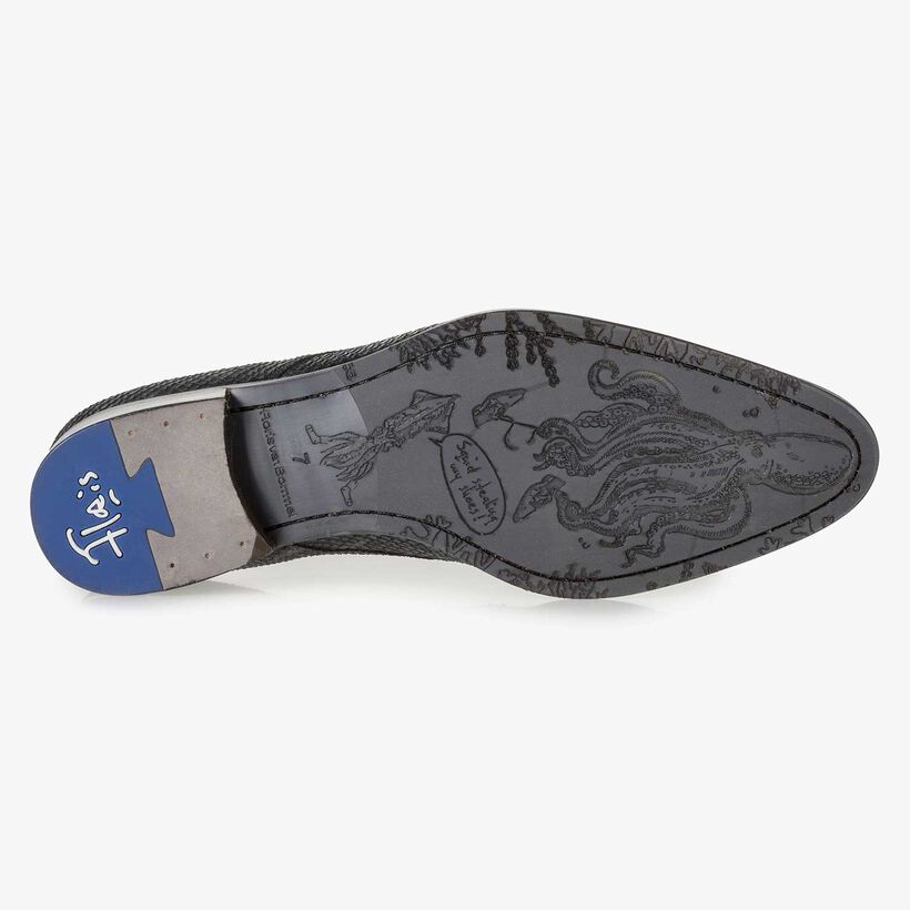 Blauer Leder-Schn&uuml;rschuh mit Schlangenprint
