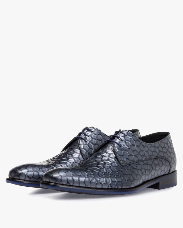 Schn&uuml;rschuh Metallic-Print grau