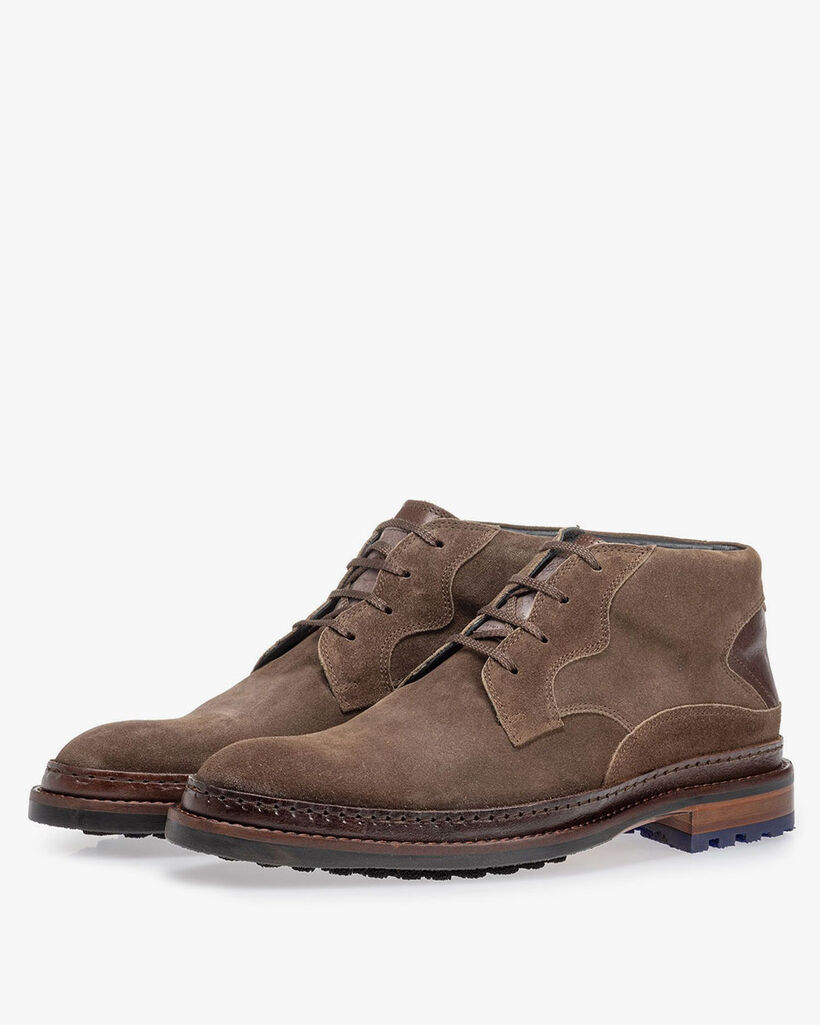 Lace boot suede leather dark taupe