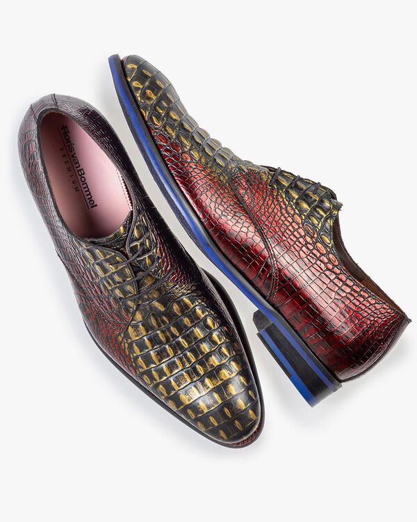 Schn&uuml;rschuh rotes Krokoleder