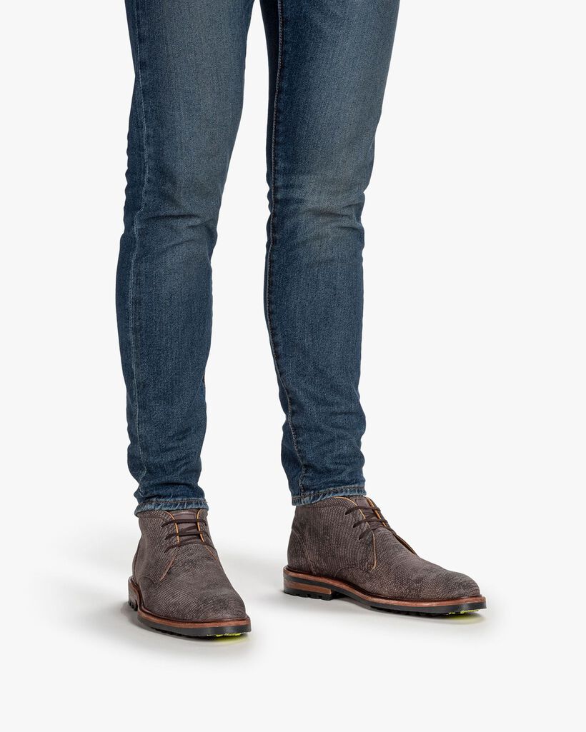 Schn&uuml;rstiefel Reptilienprint dunkelgrau