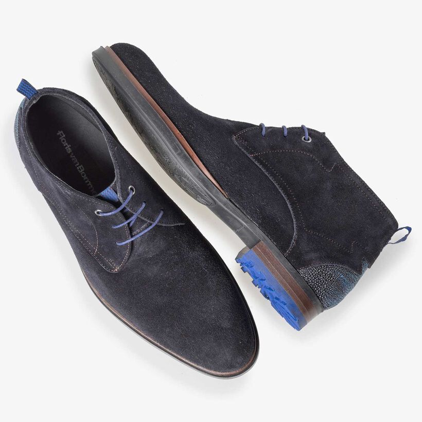 Dark blue suede leather lace boot