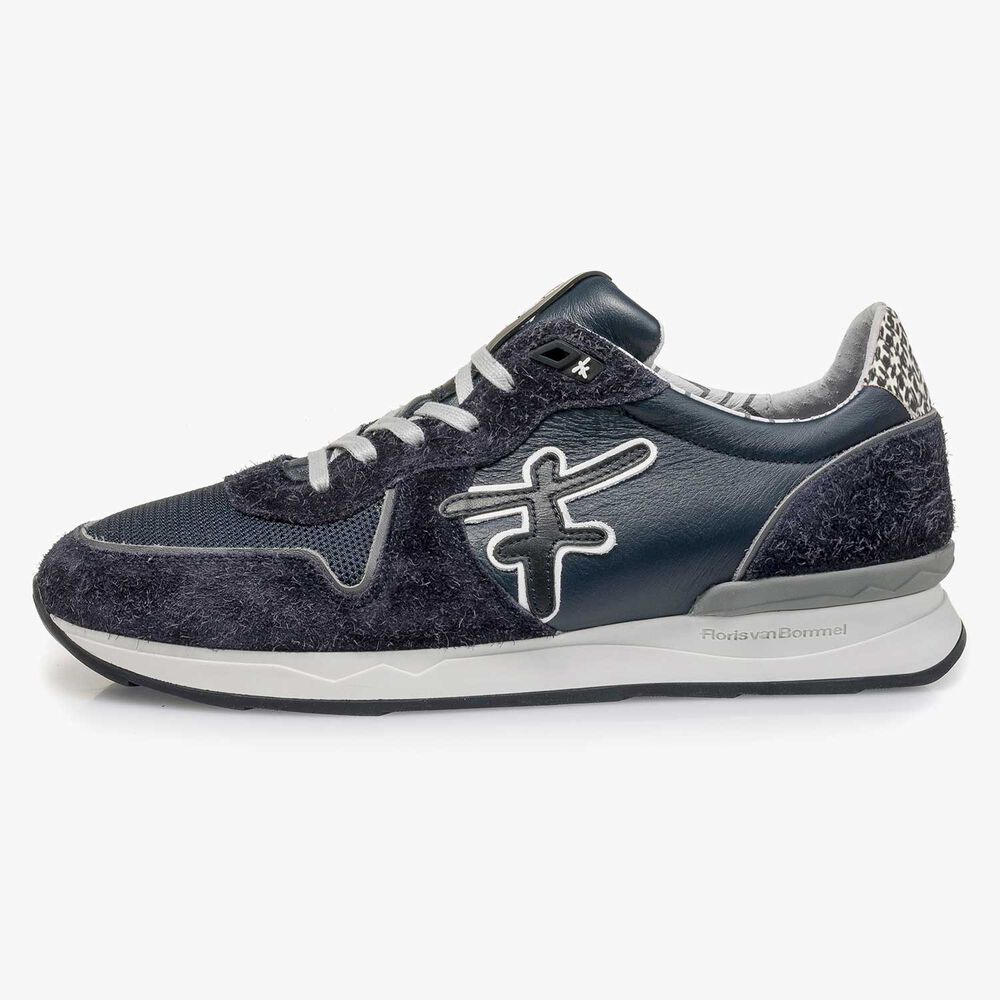 Dunkelblauer Kalbsleder-Sneaker