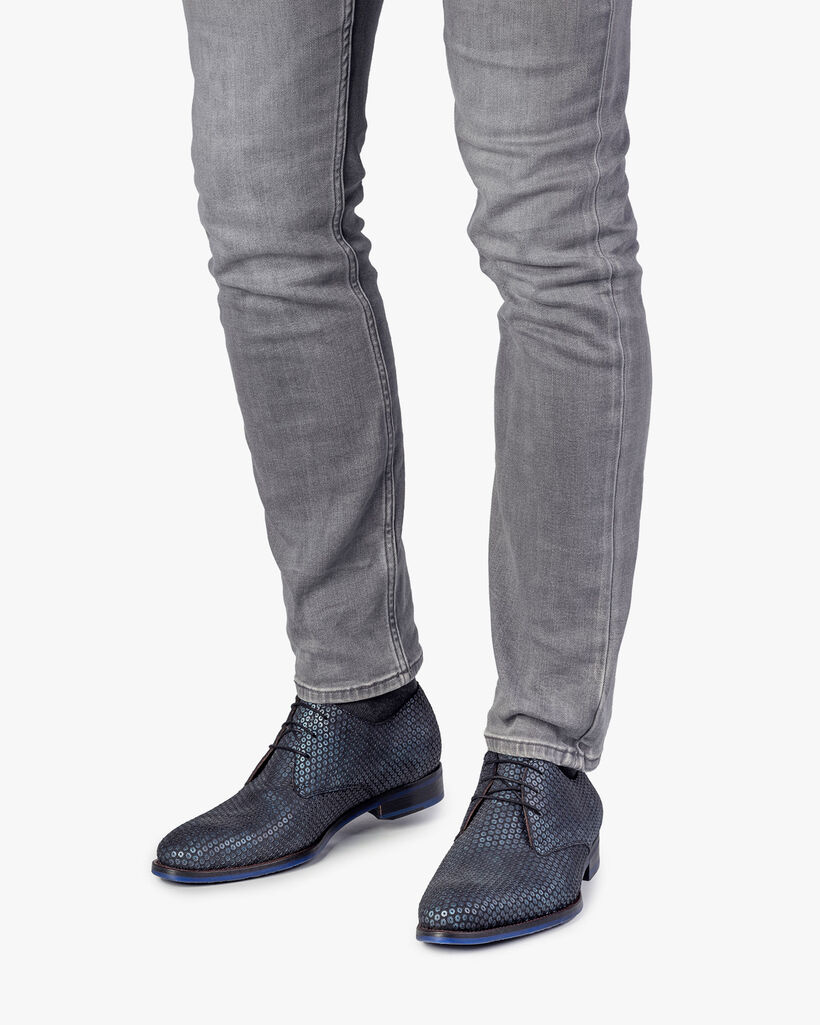 Schn&uuml;rschuh dunkelblau mit Print
