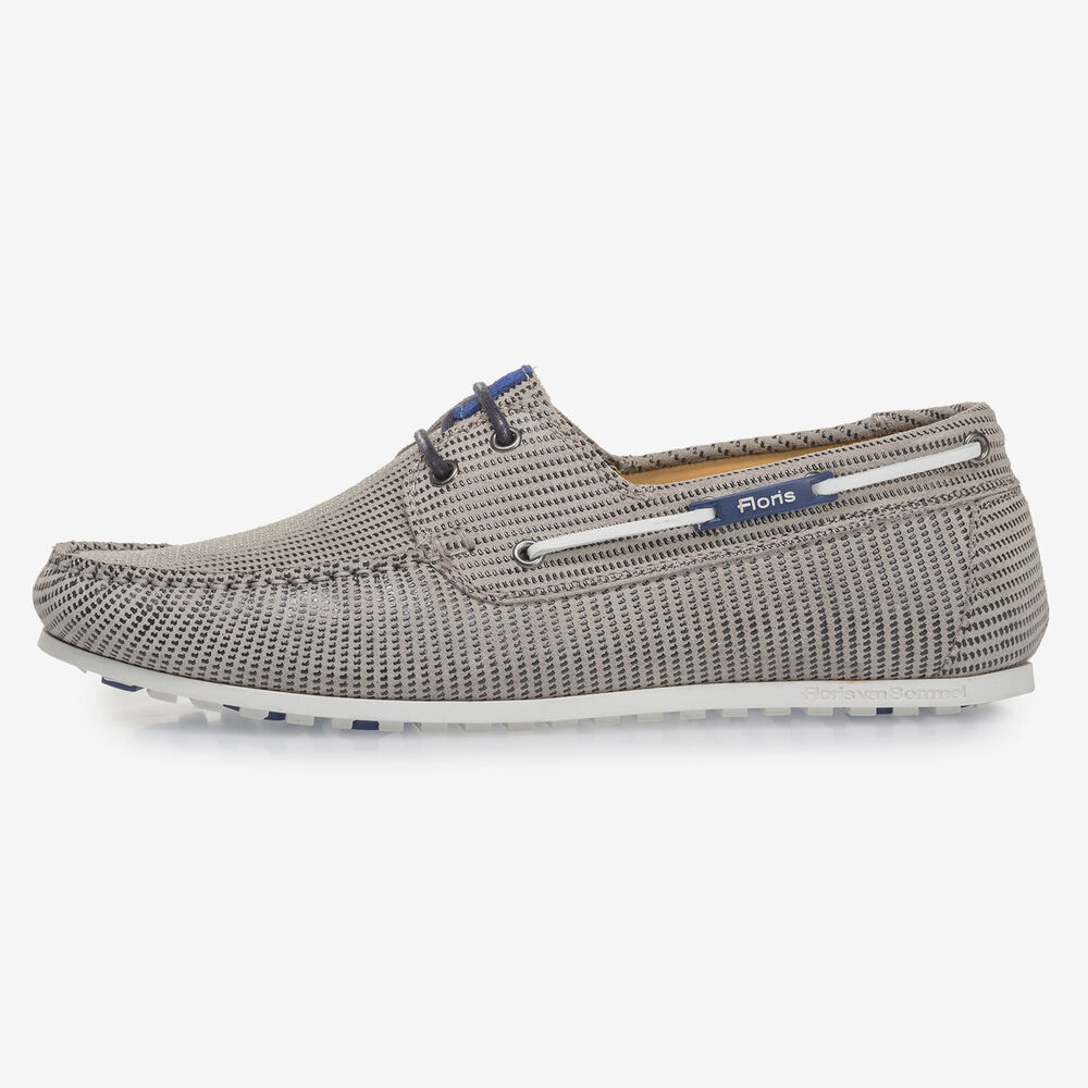 Sandfarbener Wildleder-Bootsschuh mit Print