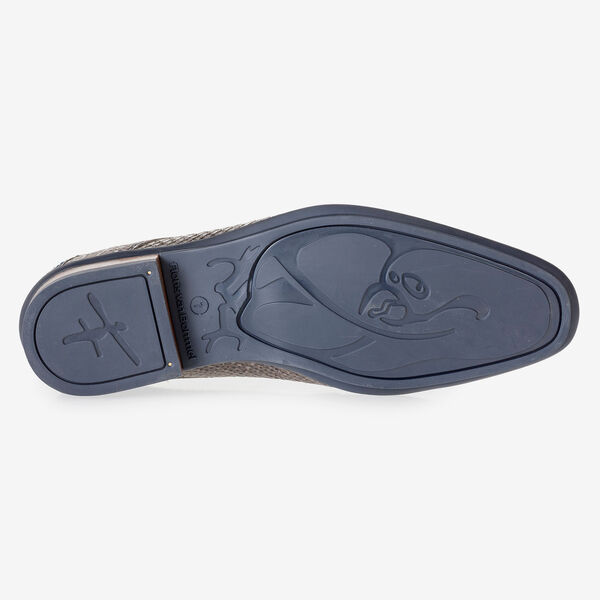 Dunkelgrauer Nubukleder-Schn&uuml;rschuh mit Schlangenprint