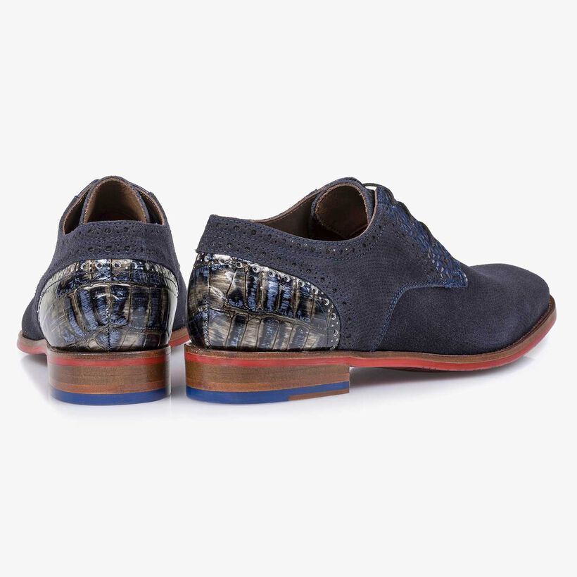 Blauer gemusterter Wildleder-Schn&uuml;rschuh