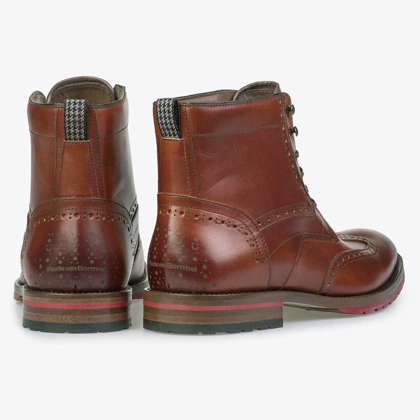 Cognac-coloured brogue leather lace boot