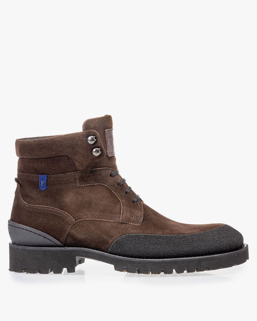 Lace boot brown suede leather
