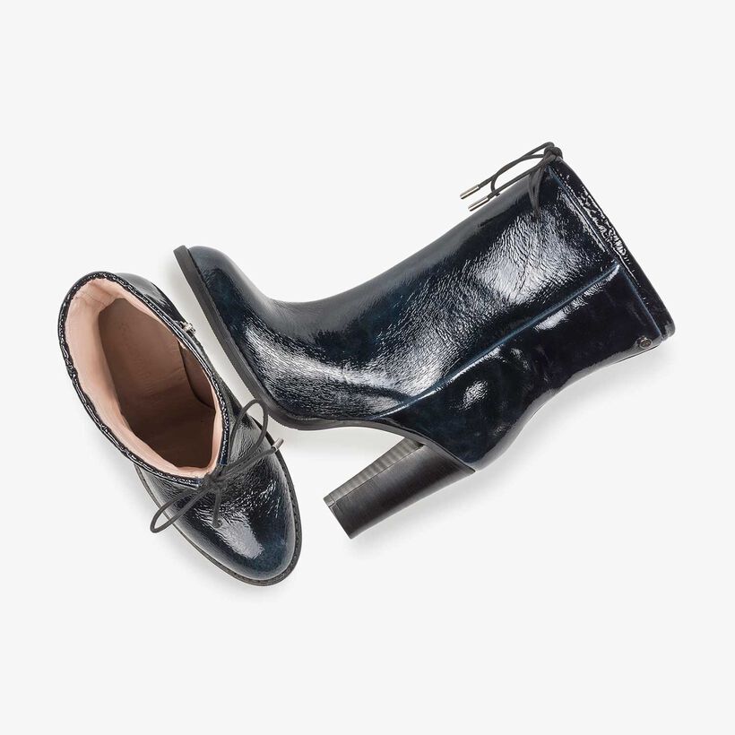 Blue patent leather ankle boots