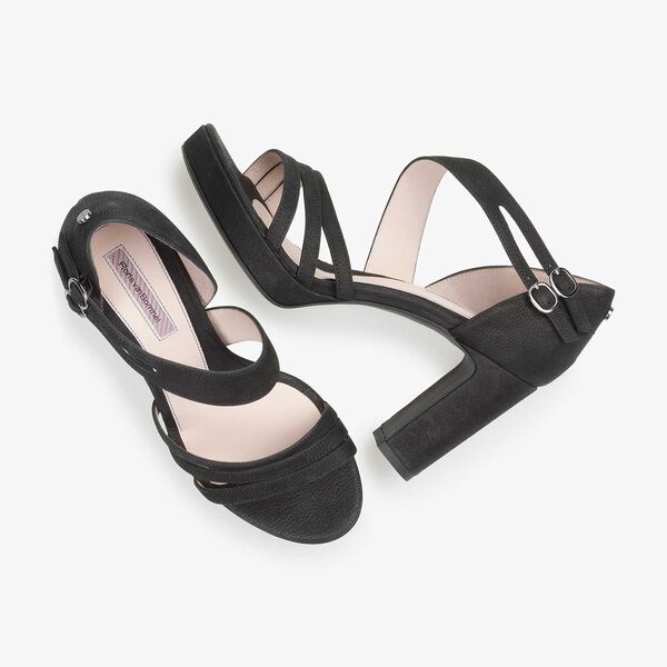 Schwarze fein strukturierte Nubukleder-Sandalette