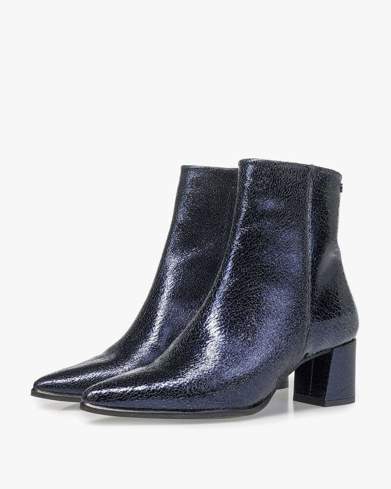 Dunkelblaue Stiefelette Metallic-Print