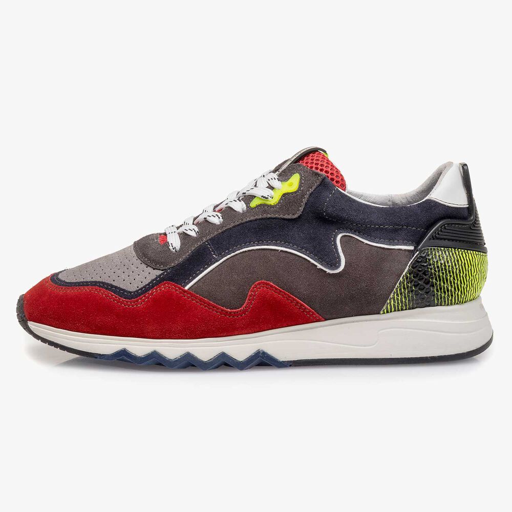 Red-yellow suede leather sneaker