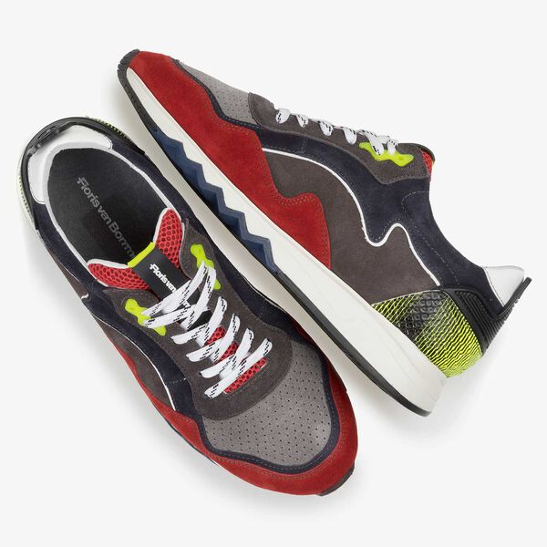 Red-yellow suede leather sneaker