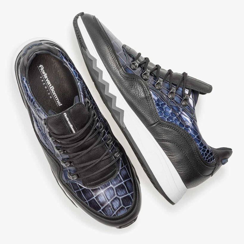 Blauer Premium Metallic-Leder-Sneaker mit Print