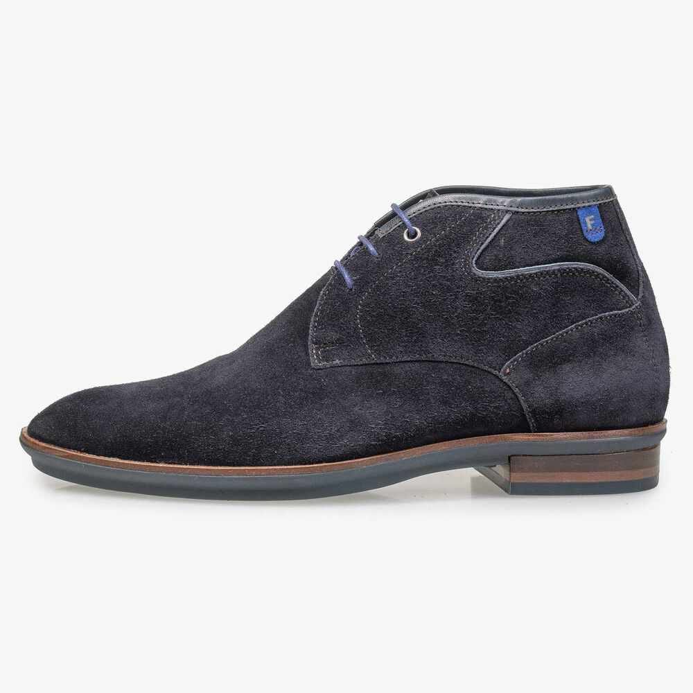 Dunkelblauer Wildleder-Schn&uuml;rstiefel