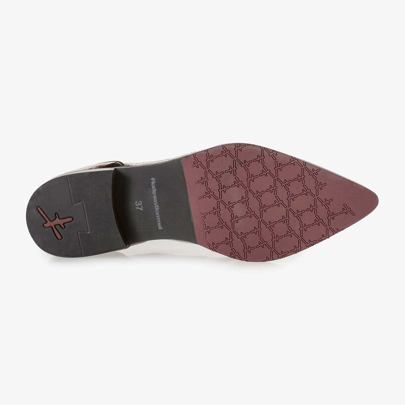 Roter Leder-Schn&uuml;rschuh mit Metallic-Print