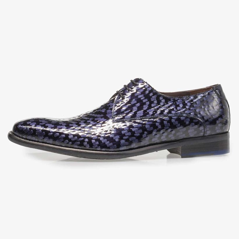 Blauer Premium Lackleder-Schn&uuml;rschuh mit Print