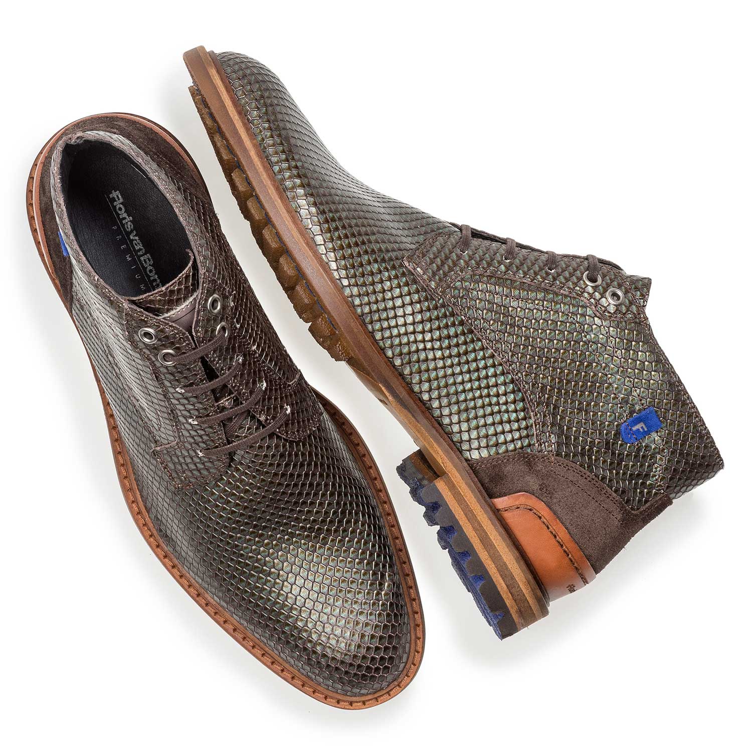 10683/00 - Grüner Premium Metallic-Leder Schnürschuh mit Print 10683/00 - Grüner Premium Metallic-Leder Schnürschuh mit Print