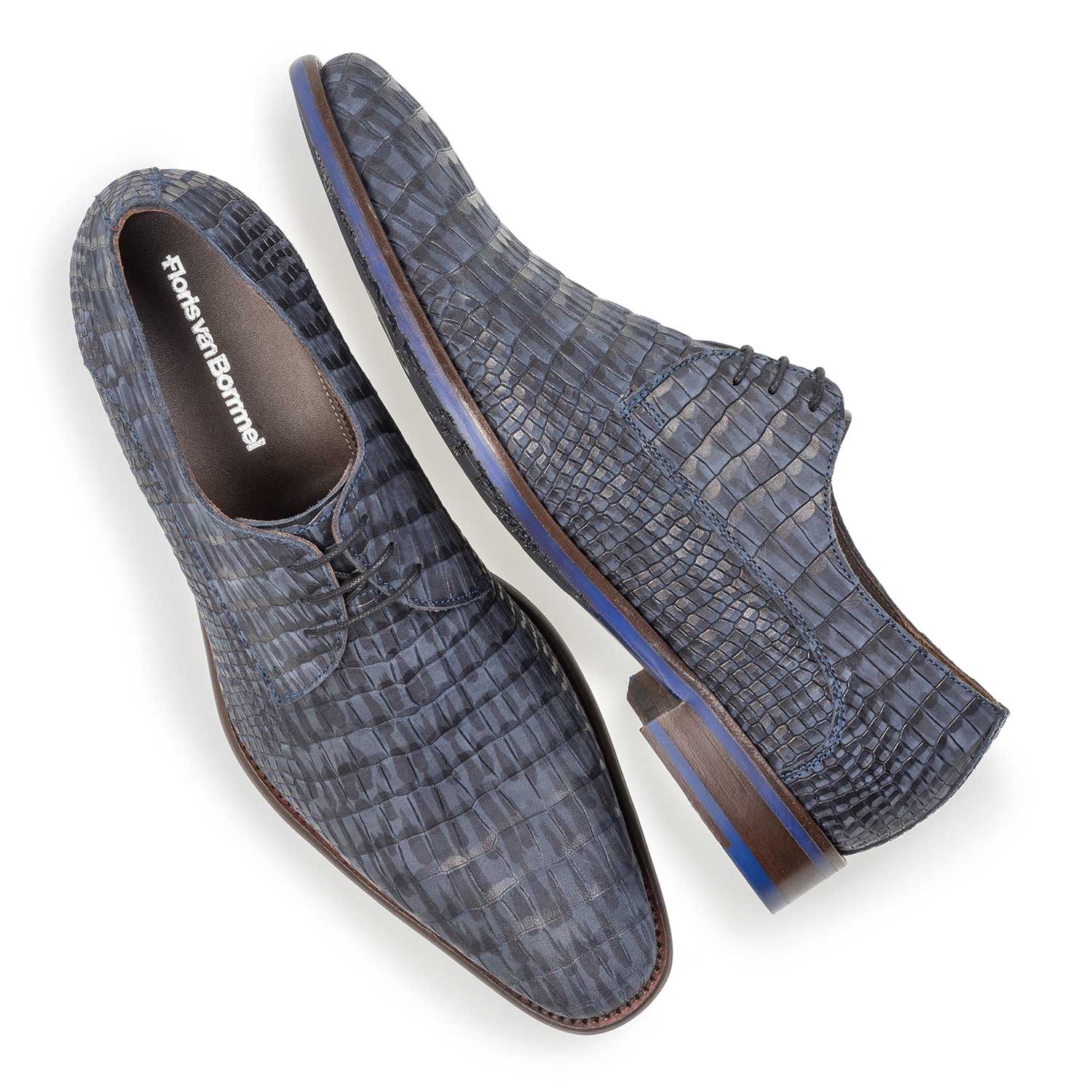 18159/11 - Blue nubuck leather lace shoe with croco print 18159/11 - Blue nubuck leather lace shoe with croco print