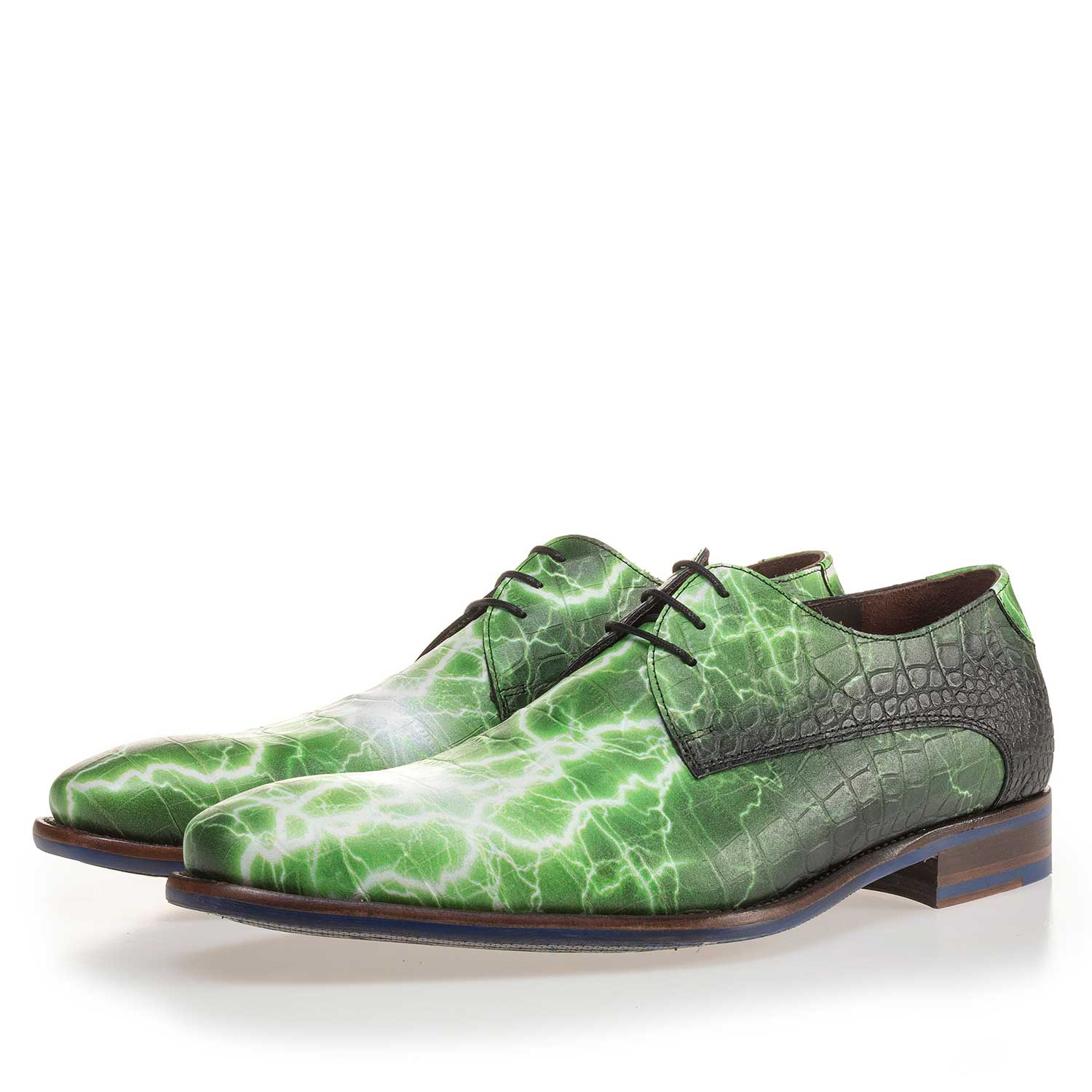 14267/01 - Grüner, Premium gemusterter Schnürschuh aus Leder 14267/01 - Grüner, Premium gemusterter Schnürschuh aus Leder