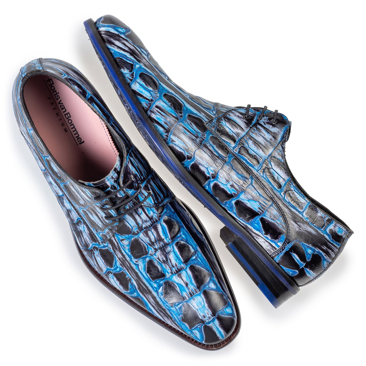 18204/06 - Schnürschuh Krokoprint blau 18204/06 - Schnürschuh Krokoprint blau